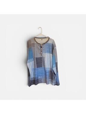 Men's 3XL Blue Gray Patchwork Long Sleeve Shirt